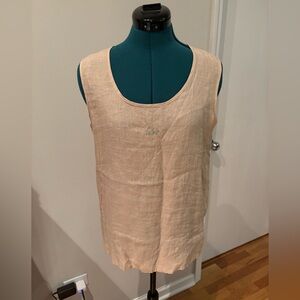 90s Fidele Brand Beige Sleeveless Top, Scoop neck flowy linen